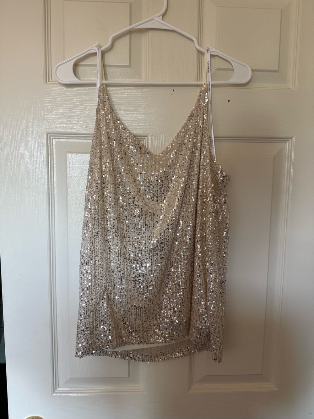 Calvin Klein Champagne Sequin V-Neck Tank